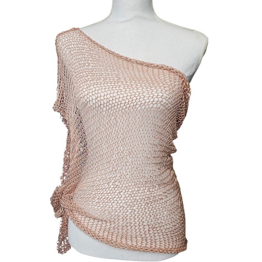 Handmade Open Knit Lace Shrug, Rose Gold Asymmetrical Tie Side‎ Cover Up
